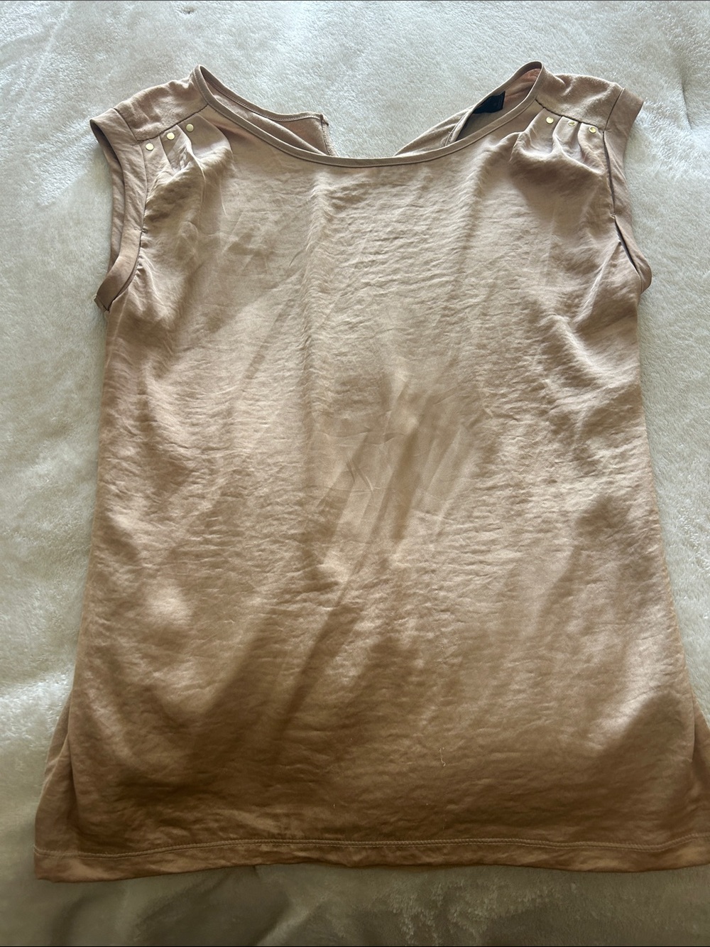 The Limited Beige Stud-Shoulder Scoop Tank